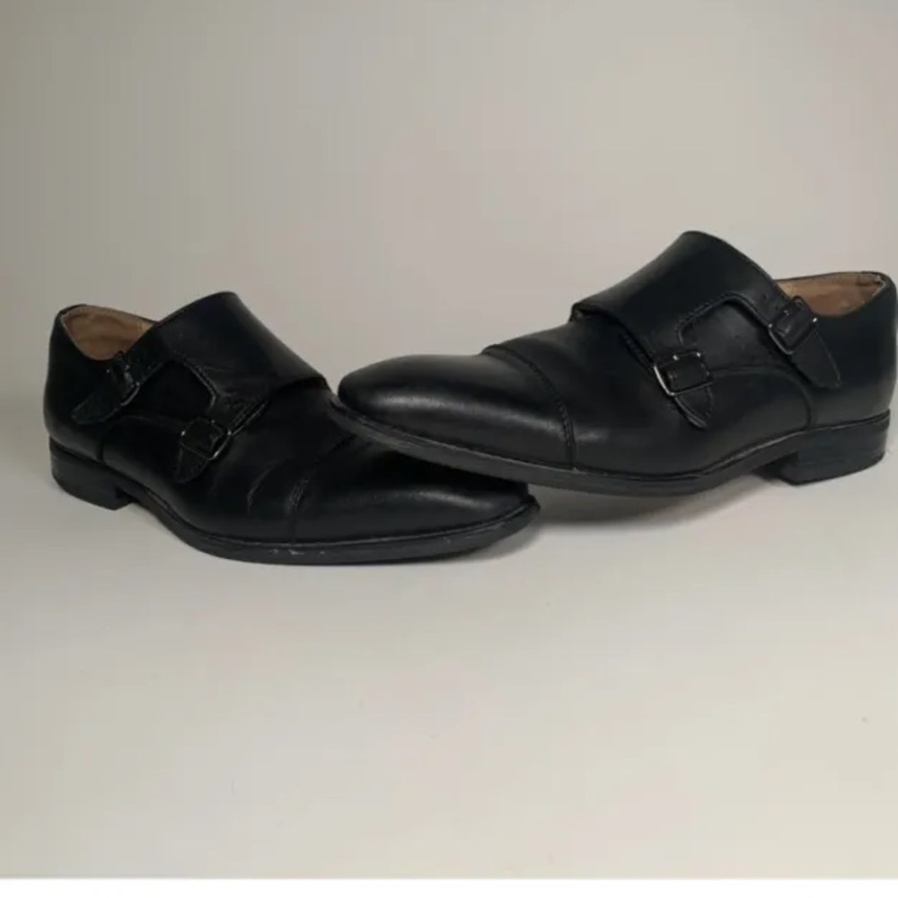 La Milano Patina Collection Black Double Buckle Leather Men’s Shoes Size 10.5